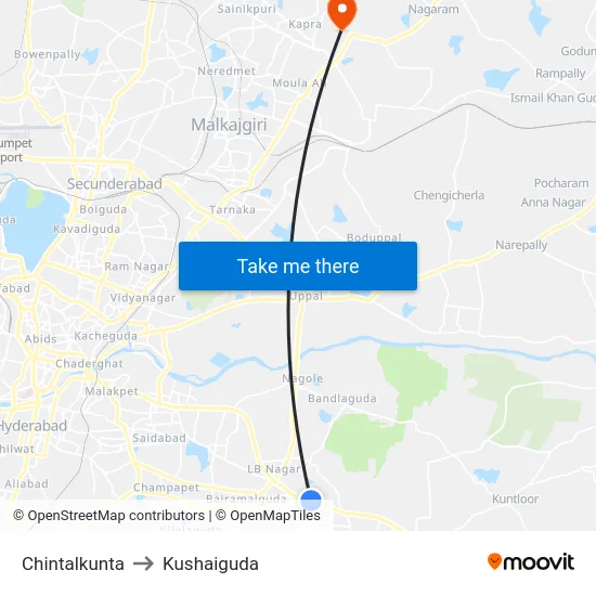 Chintalkunta to Kushaiguda map
