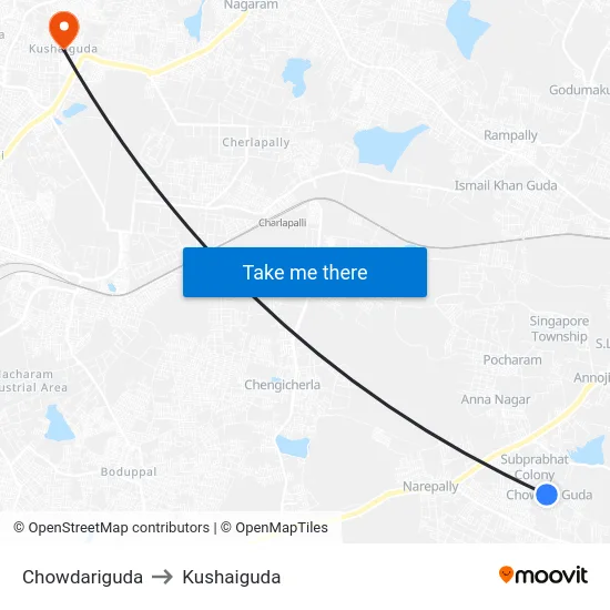Chowdariguda to Kushaiguda map