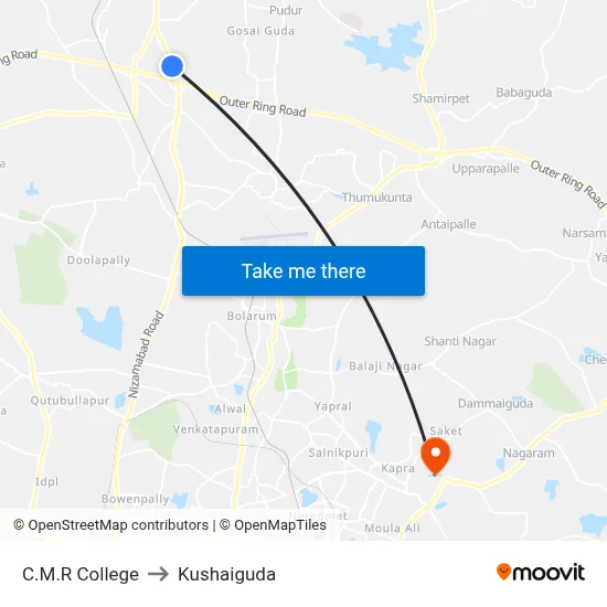 C.M.R College to Kushaiguda map