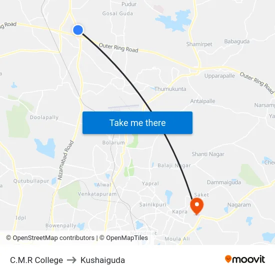 C.M.R College to Kushaiguda map