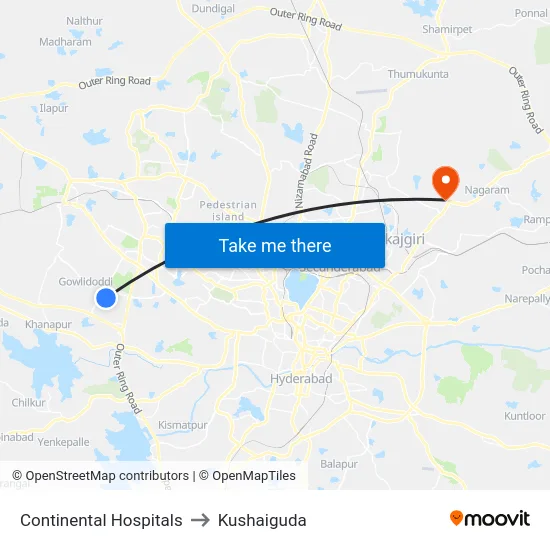 Continental Hospitals to Kushaiguda map