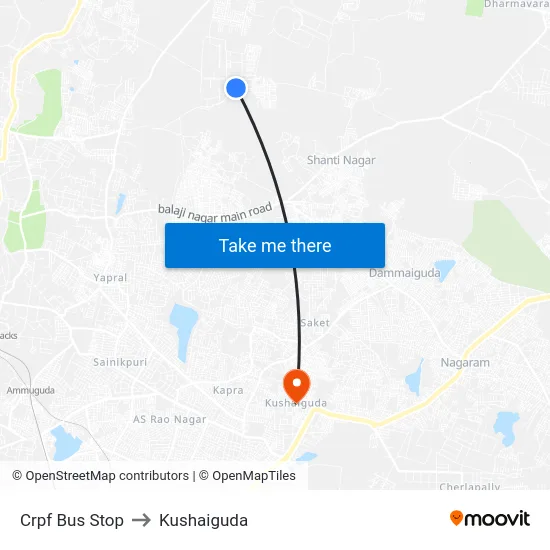 Crpf Bus Stop to Kushaiguda map