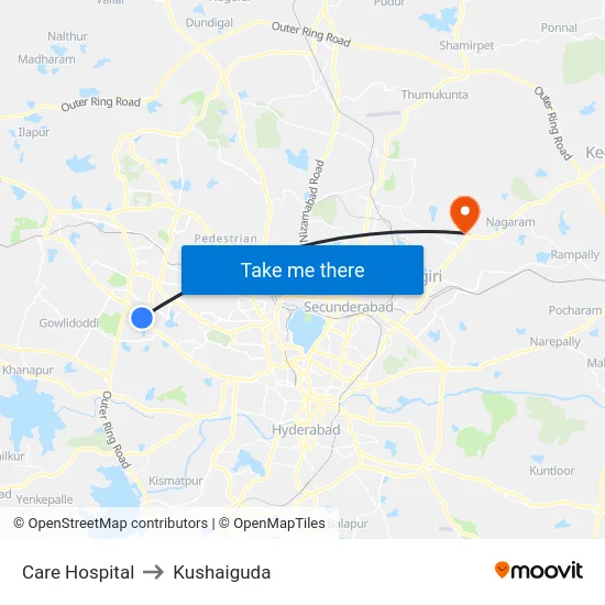 Care Hospital to Kushaiguda map