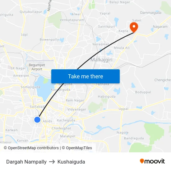 Dargah Nampally to Kushaiguda map