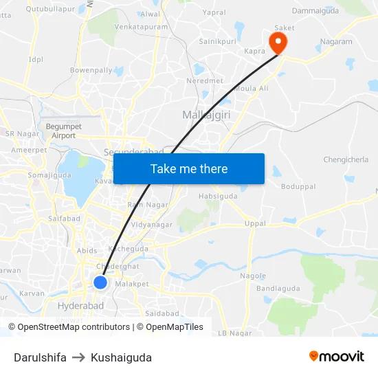 Darulshifa to Kushaiguda map