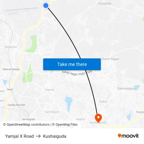 Yamjal X Road to Kushaiguda map