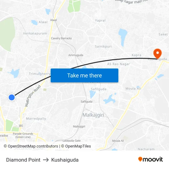 Diamond Point to Kushaiguda map