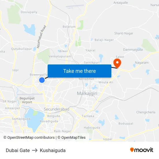Dubai Gate to Kushaiguda map