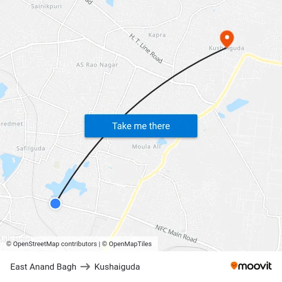 East Anand Bagh to Kushaiguda map