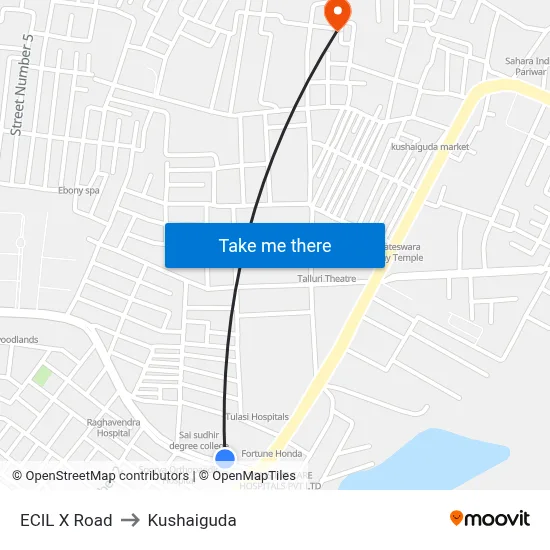 ECIL X Road to Kushaiguda map