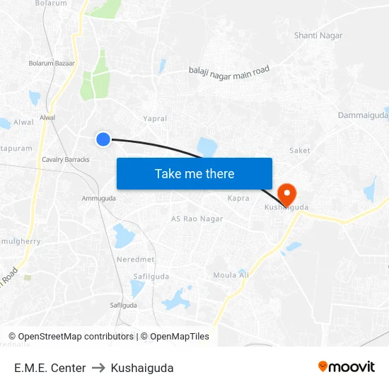 E.M.E. Center to Kushaiguda map