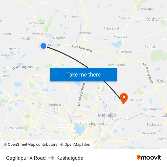 Gagilapur X Road to Kushaiguda map