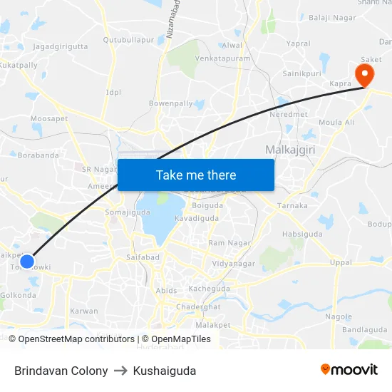 Brindavan Colony to Kushaiguda map