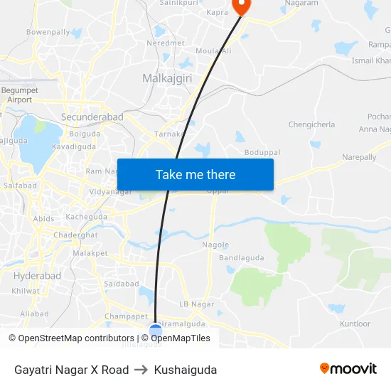 Gayatri Nagar X Road to Kushaiguda map
