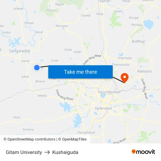Gitam University to Kushaiguda map
