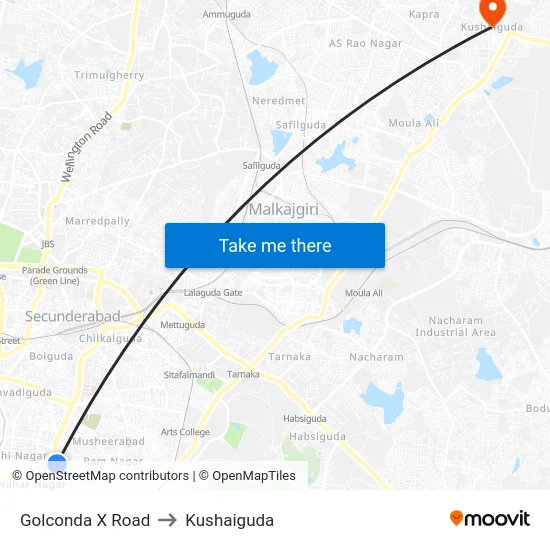 Golconda X Road to Kushaiguda map