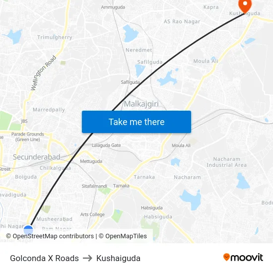 Golconda X Roads to Kushaiguda map