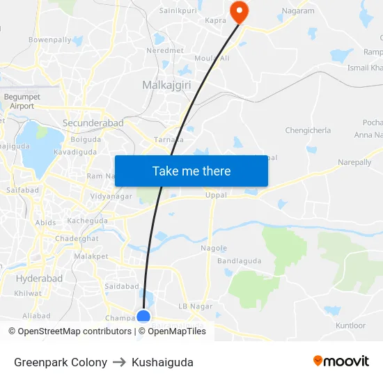 Greenpark Colony to Kushaiguda map