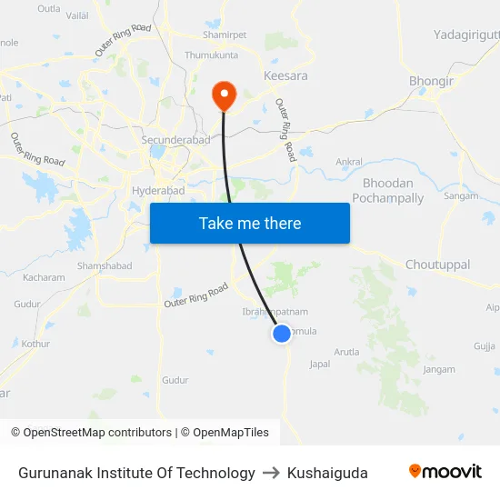 Gurunanak Institute Of Technology to Kushaiguda map