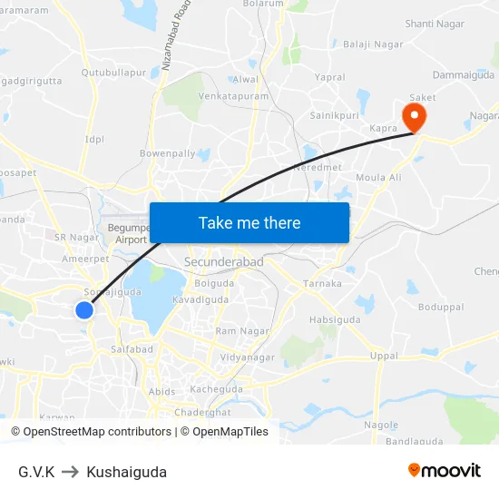 G.V.K to Kushaiguda map