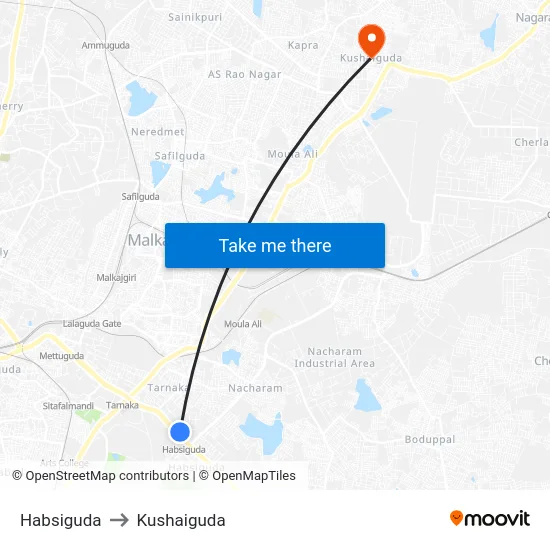 Habsiguda to Kushaiguda map