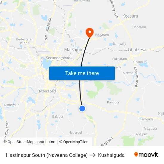 Hastinapur South (Naveena College) to Kushaiguda map