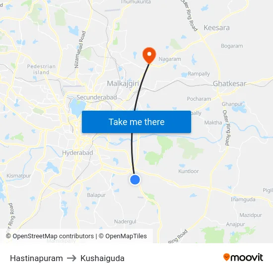 Hastinapuram to Kushaiguda map