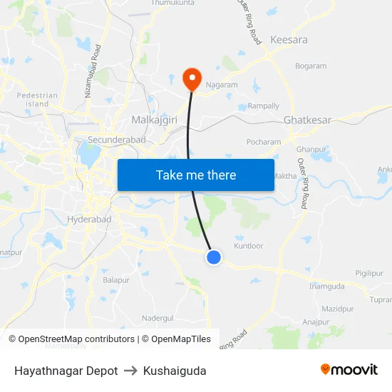 Hayathnagar Depot to Kushaiguda map