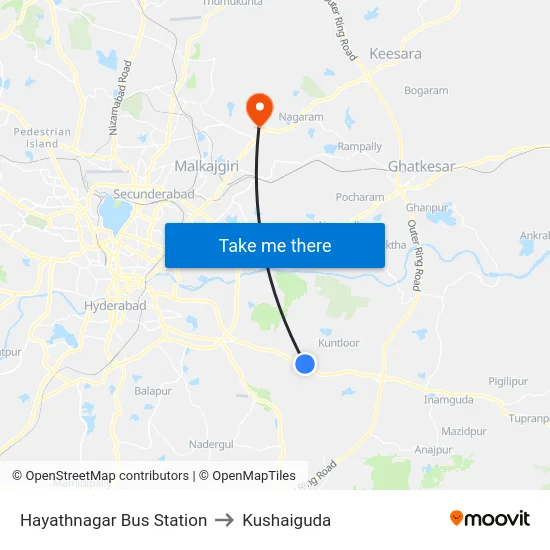 Hayathnagar Bus Station to Kushaiguda map