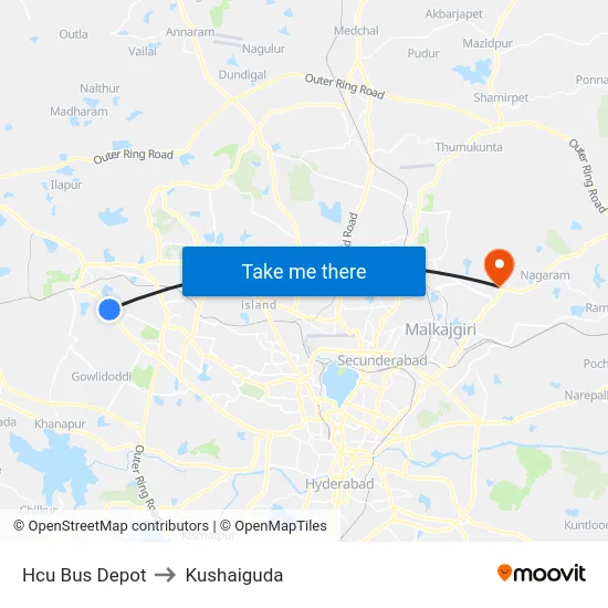 Hcu Bus Depot to Kushaiguda map