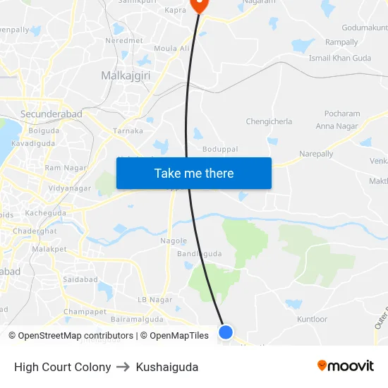 High Court Colony to Kushaiguda map