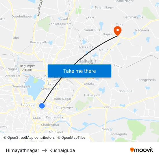 Himayathnagar to Kushaiguda map