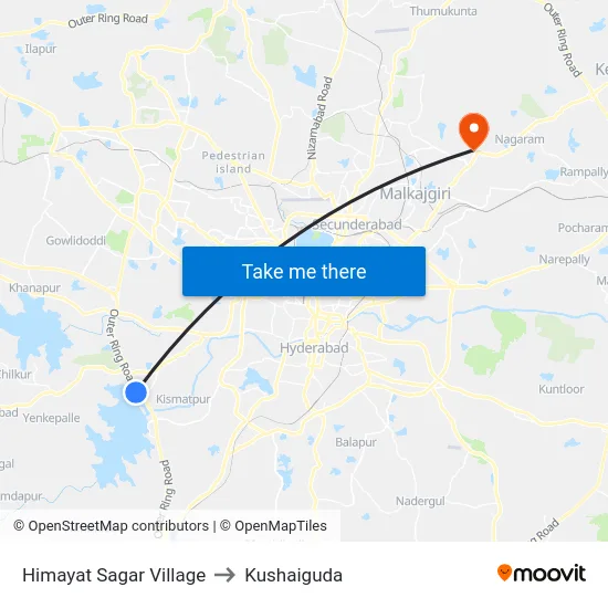 Himayat Sagar Village to Kushaiguda map