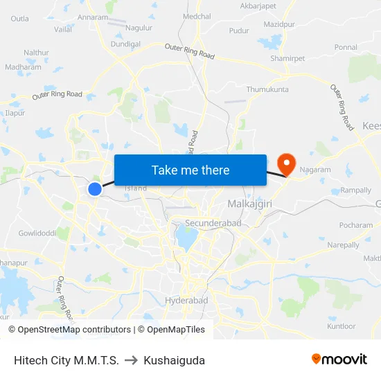 Hitech City M.M.T.S. to Kushaiguda map