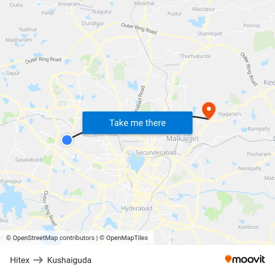 Hitex to Kushaiguda map