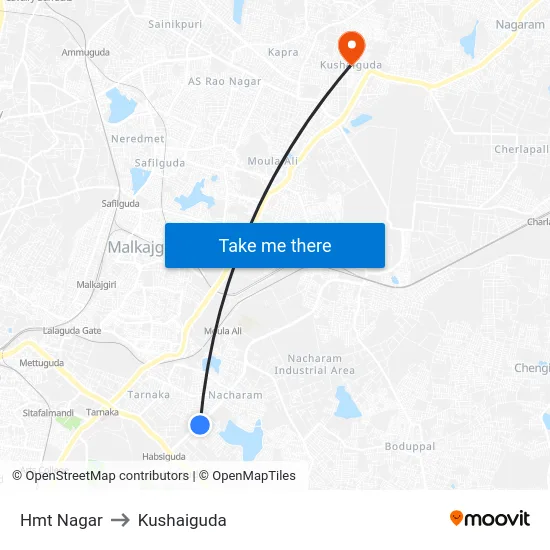 Hmt Nagar to Kushaiguda map