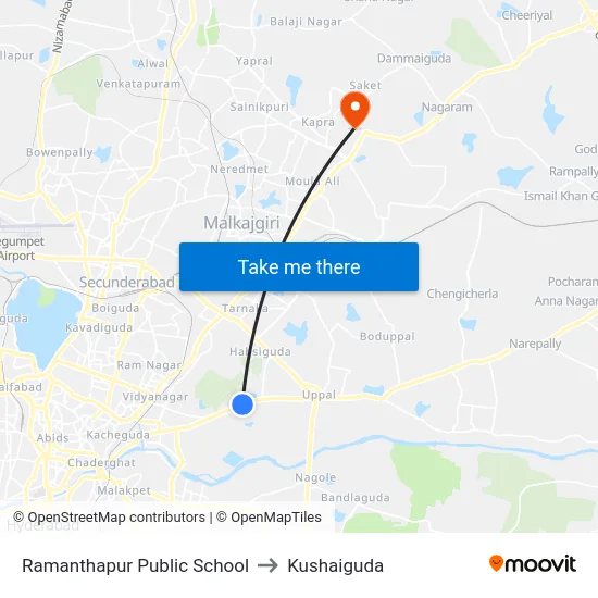 Ramanthapur Public School to Kushaiguda map