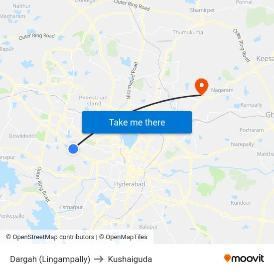Dargah (Lingampally) to Kushaiguda map