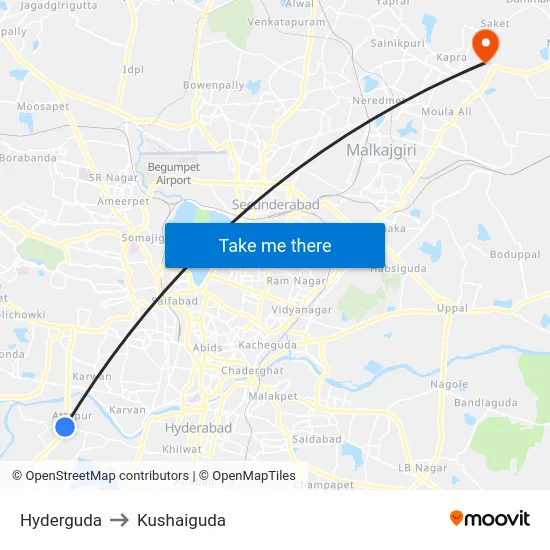 Hyderguda to Kushaiguda map