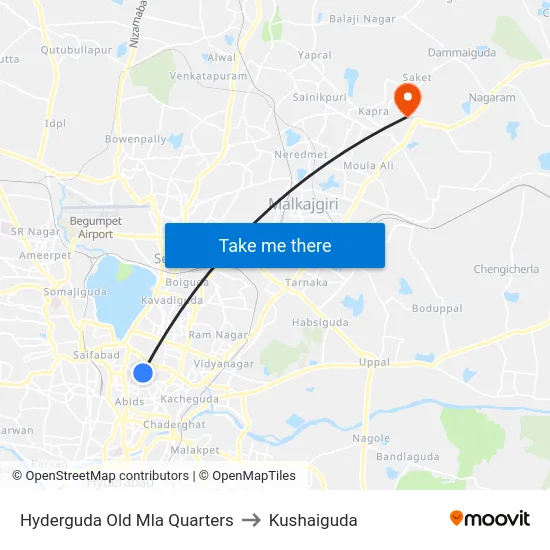 Hyderguda Old Mla Quarters to Kushaiguda map