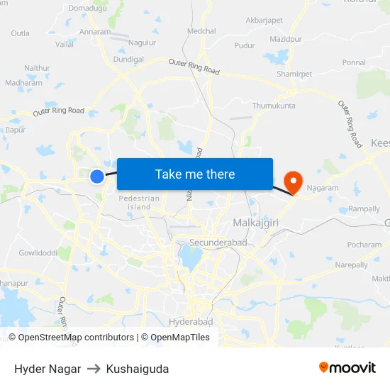 Hyder Nagar to Kushaiguda map