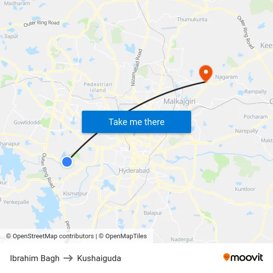 Ibrahim Bagh to Kushaiguda map