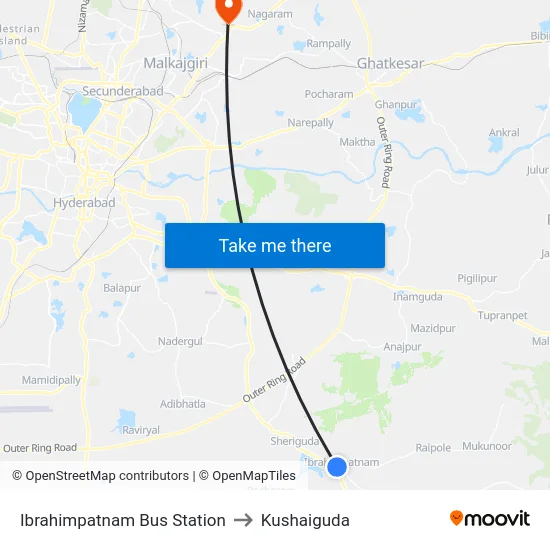 Ibrahimpatnam Bus Station to Kushaiguda map