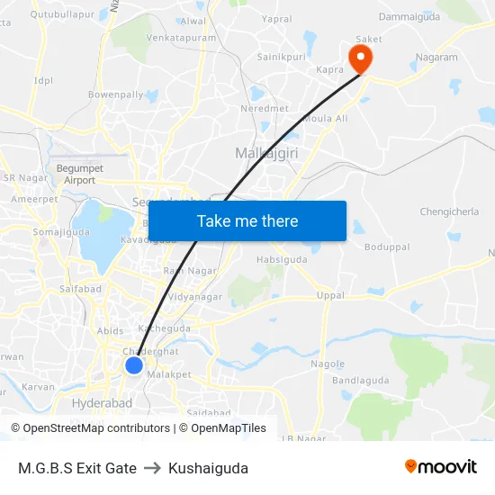 M.G.B.S Exit Gate to Kushaiguda map