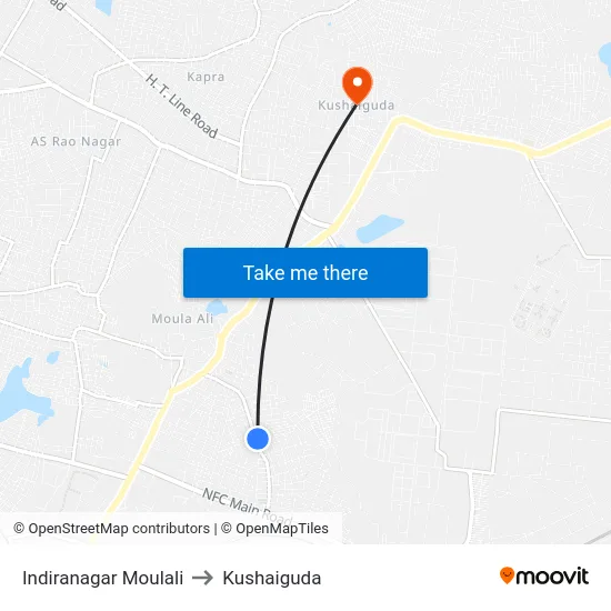 Indiranagar Moulali to Kushaiguda map