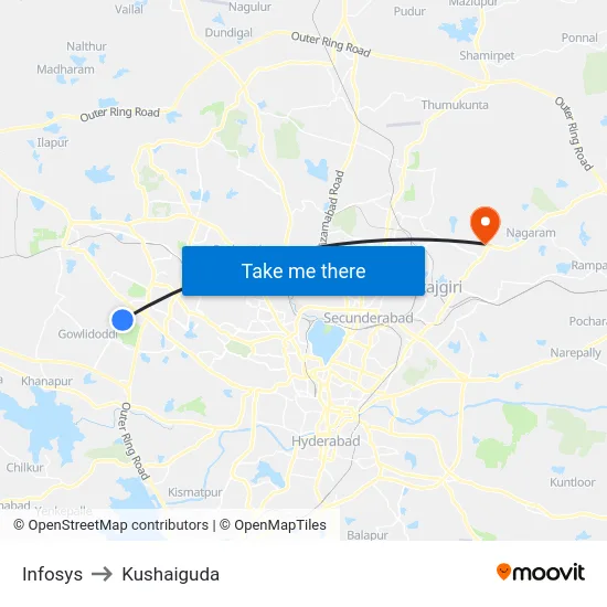Infosys to Kushaiguda map