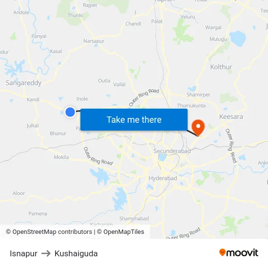 Isnapur to Kushaiguda map