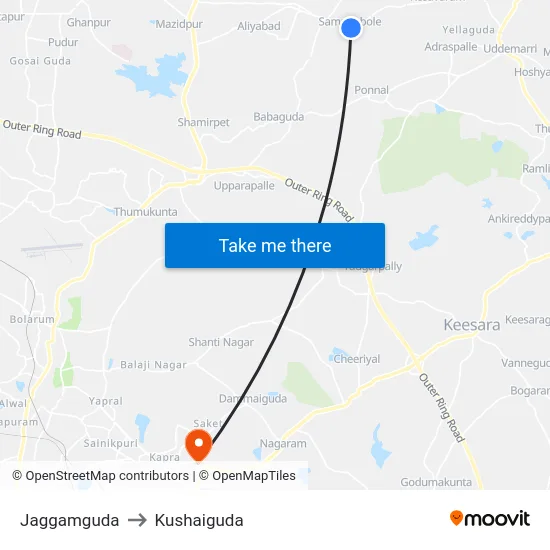 Jaggamguda to Kushaiguda map