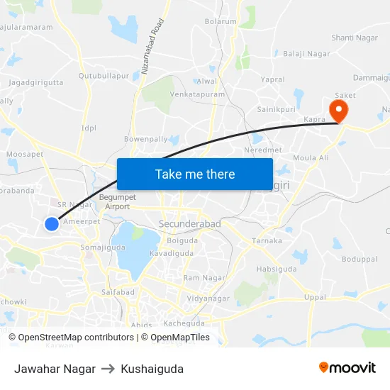 Jawahar Nagar to Kushaiguda map