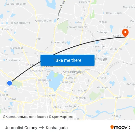 Journalist Colony to Kushaiguda map